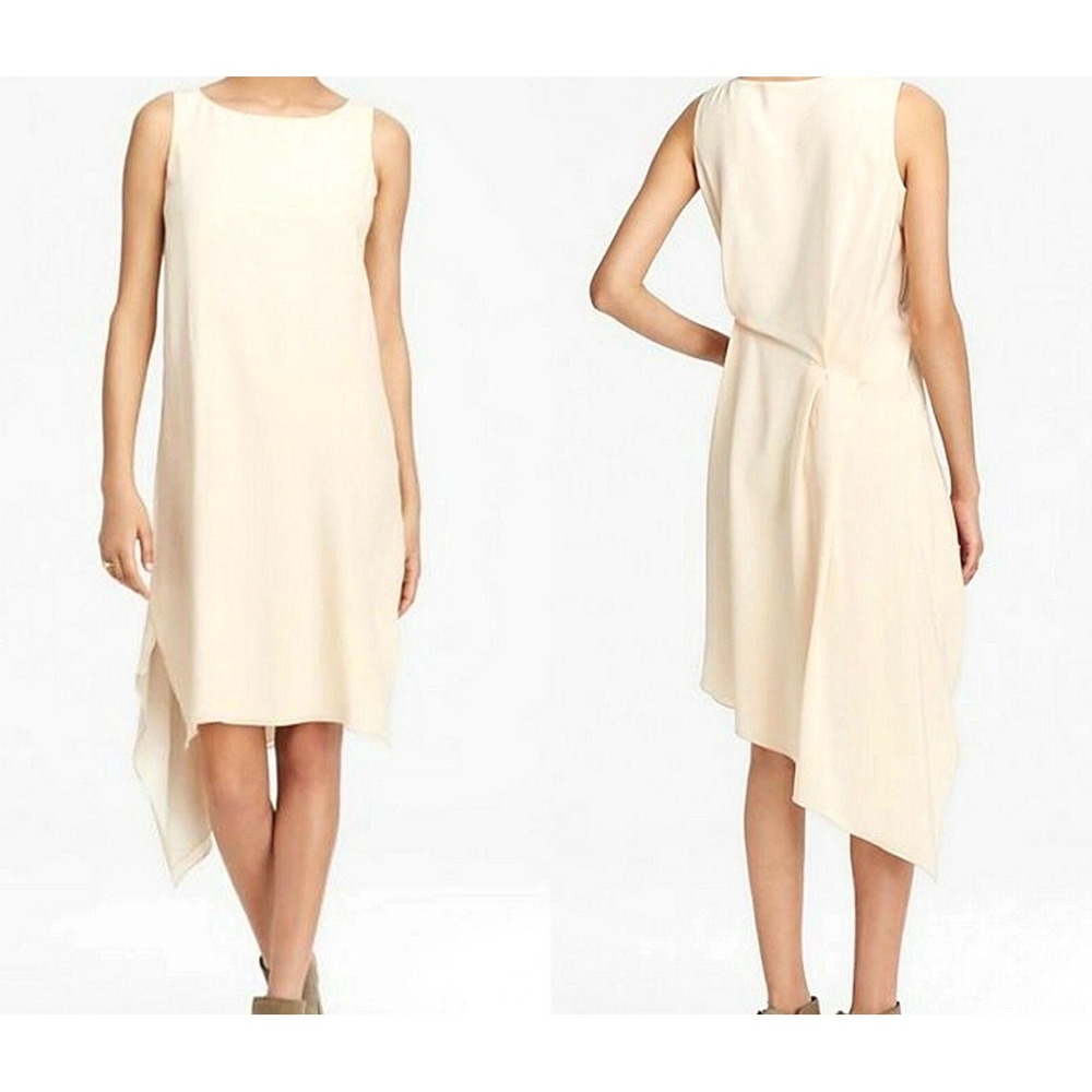 Eileen Fisher Ballet Neck Knee Length Asymmetrical Dress in Alabaster Size Small